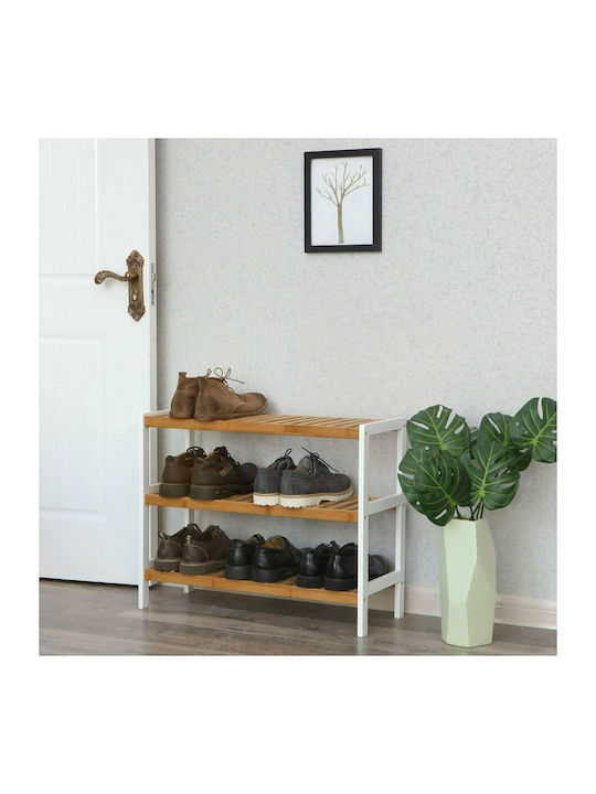 Schuhschrank aus Bambus mit 3 Regalen Beige L70xW26xH55cm