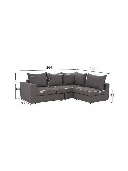 Monza Ecke Sofa mit Rechte Ecke Grau 265x195x98cm
