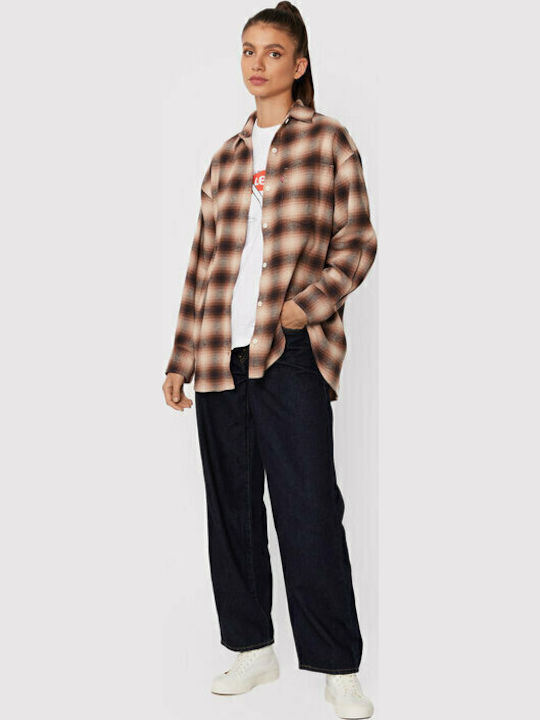 Women's Checked Long Sleeve Shirt Brown