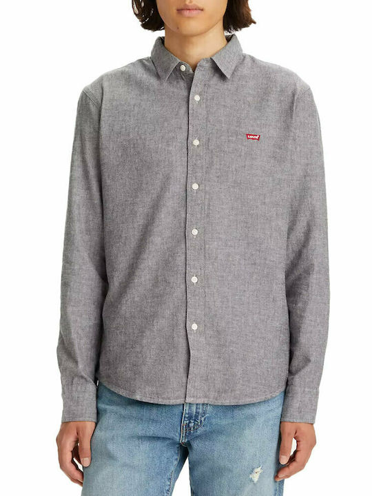 Battery Long Sleeve Cotton Shirt in Slim Fit Black