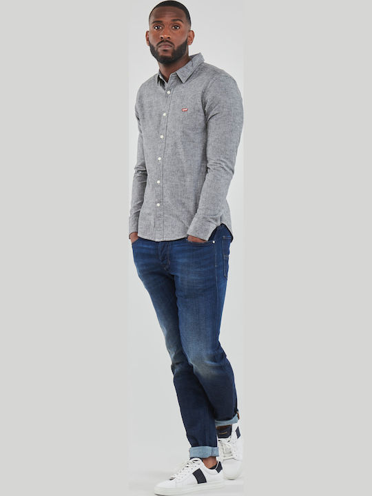 Battery Long Sleeve Cotton Shirt in Slim Fit Black