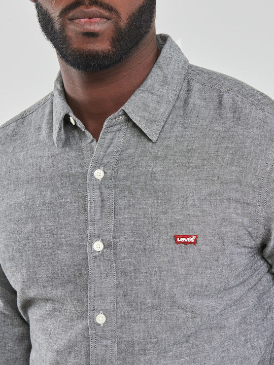 Battery Long Sleeve Cotton Shirt in Slim Fit Black