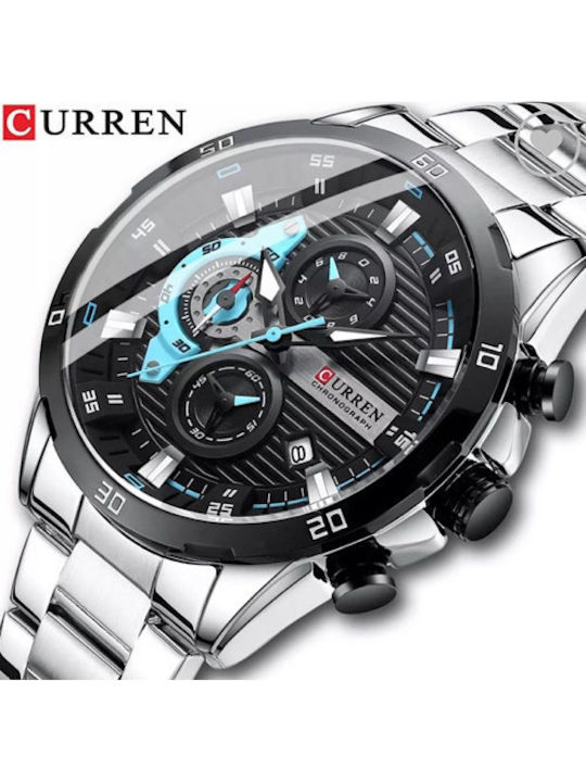 Curren Men's Watch 47mm Chronograph Battery with Silver Metal Bracelet