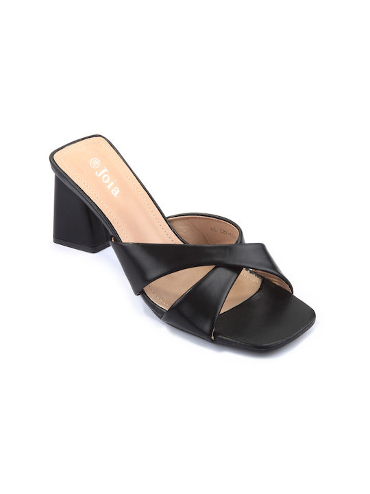 Mules with crossed facets & triangle heel - FSHOES - BLACK