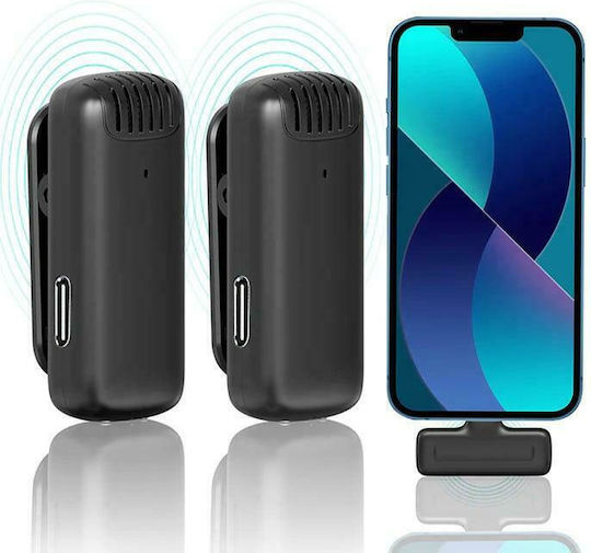 Ulanzi J12 for Android Комплект Безжично Микрофон Πέτου, Clip On за Мобилен в Черен Цвят