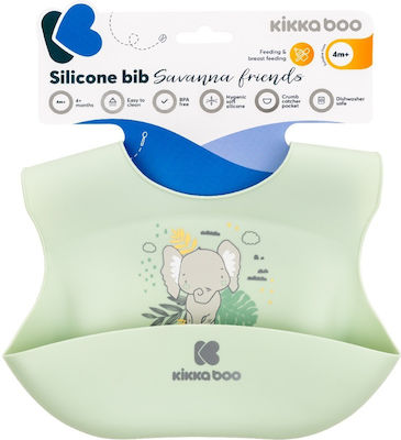 Kikka Boo Savanna Waterproof Bib Silicone with Button & Pocket Green