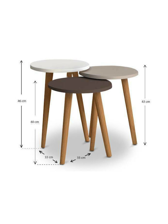 Round Side Coffee Table Soul Wooden White / Cappuccino / Brown 3 Pieces W33.5xL33.5xH46cm