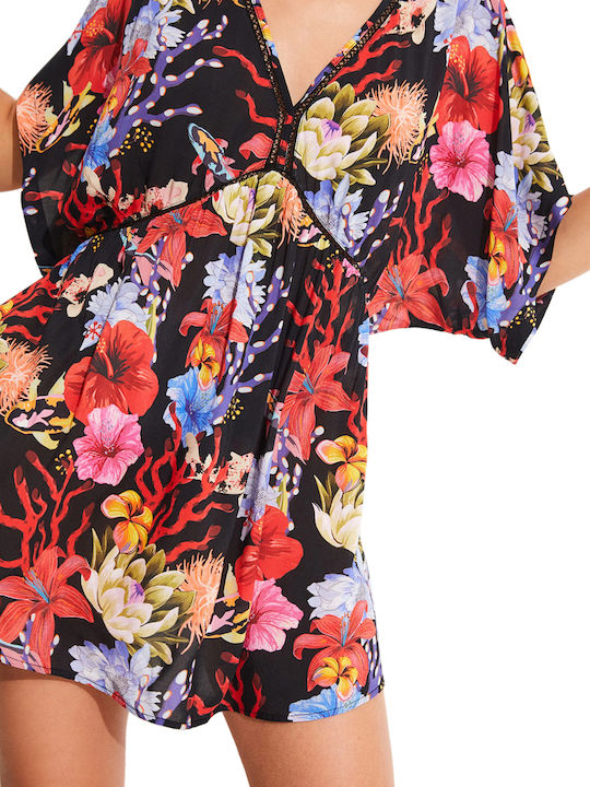 Desigual Angelina Γυναικείο Κοντό Φόρεμα Παραλίας Μαύρο