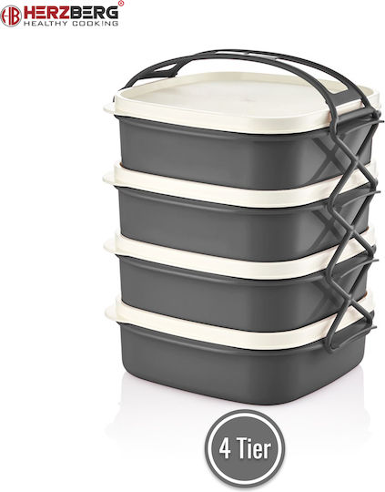 Herzberg Plastic Grey Food Container with Compartments 20x19cm