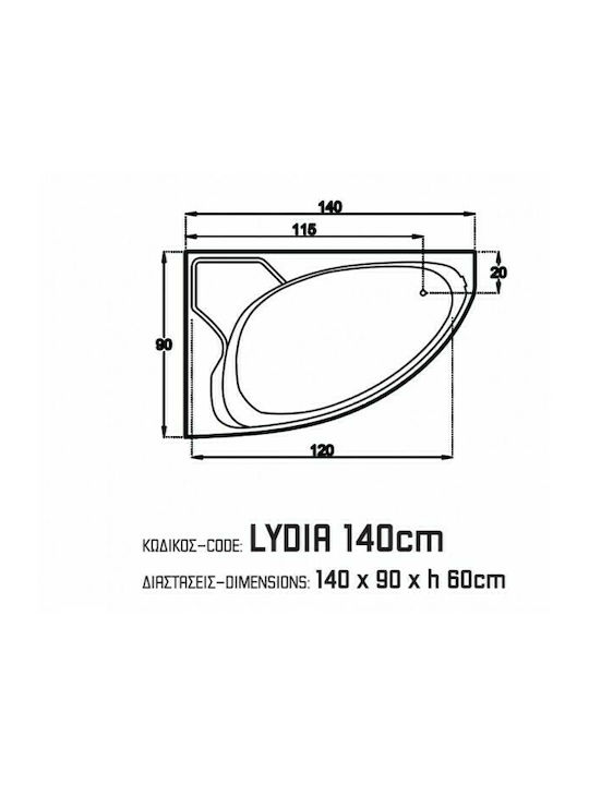 Sanitec Lydia L Cadă de baie colț cu montaj stânga Acrilic 140x90cm