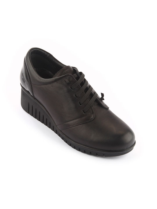 Leather platform with rubber laces - BOXER - BLACK