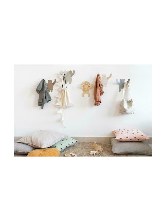 Tresxics Metallic Kids Wall Mounted Hanger with Hooks Lion Beige 20x18.5cm