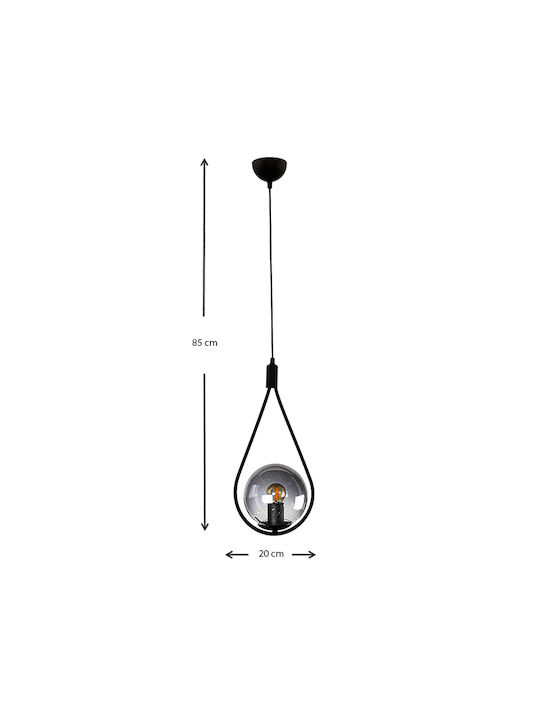Megapap Shemesh Pendant Light Black Ball with Socket E27 20x20x85cm