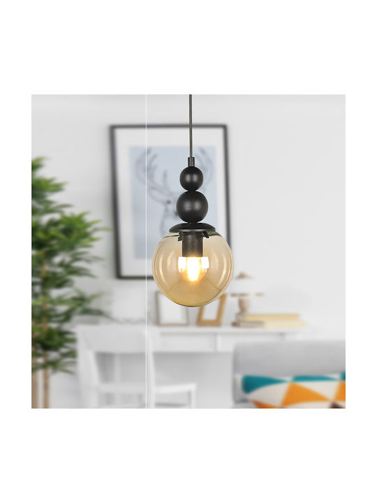 Megapap Latona Pendant Light Black Ball with Socket E27 15x15x70cm