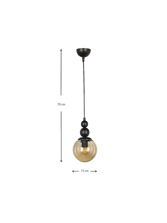 Megapap Latona Pendant Light Black Ball with Socket E27 15x15x70cm
