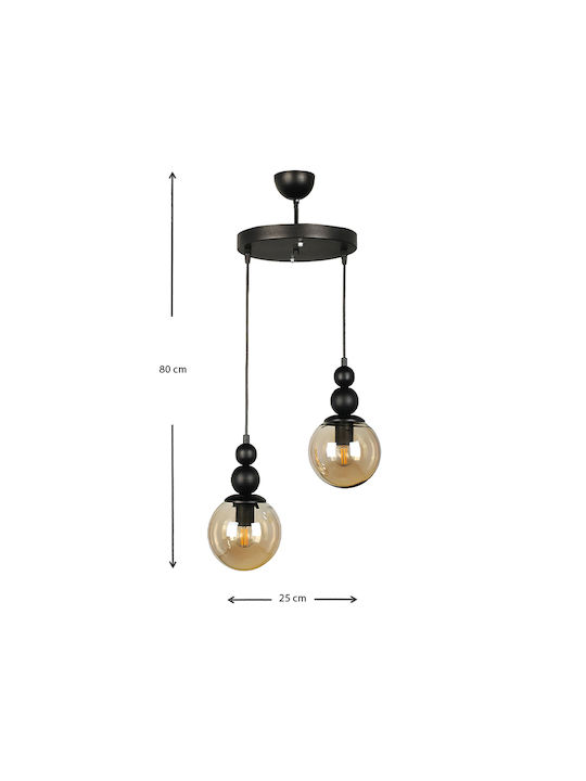 Megapap Latona Pendant Light Black Ball with Socket E27 25x25x80cm