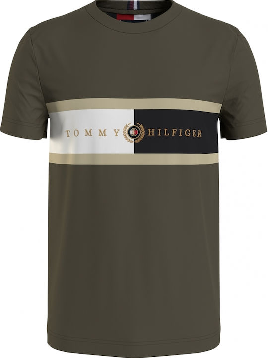 Tommy Hilfiger Ανδρικό T-shirt Χακί με Λογότυπο