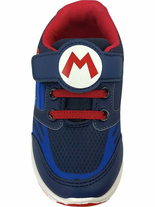 Super Mario Παιδικά Sneakers Ανατομικά με Σκρατς & Φωτάκια Μπλε