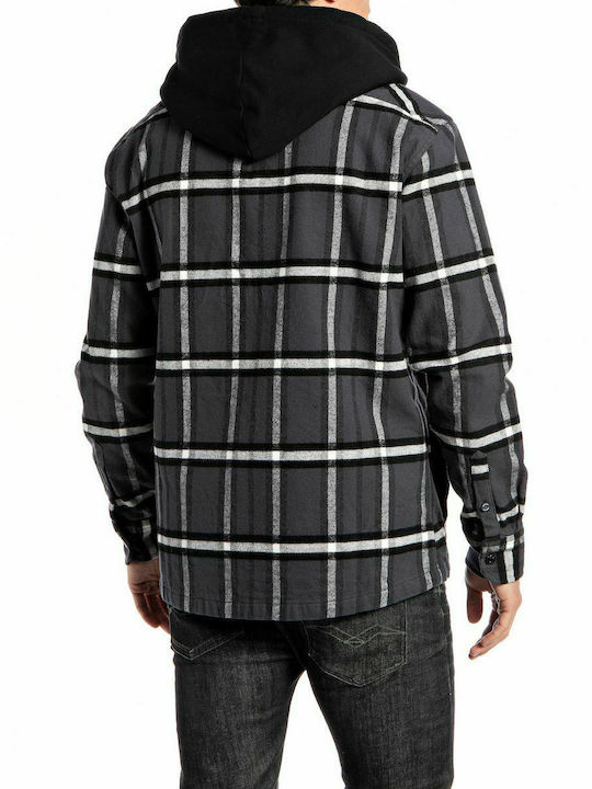 Replay Men's Checked Shirt with Long Sleeves Gray