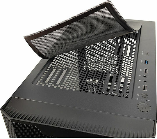 Inter-Tech IT-3503 Airstream Геймърско бюро Пълна кула Компютърна кутия със страничен прозорец и RGB осветление Черен