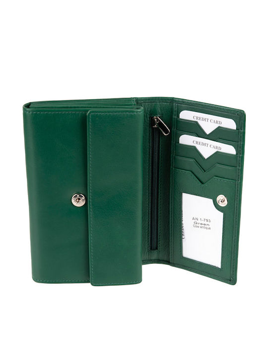 AN Large Leather Women's Wallet Classic Green