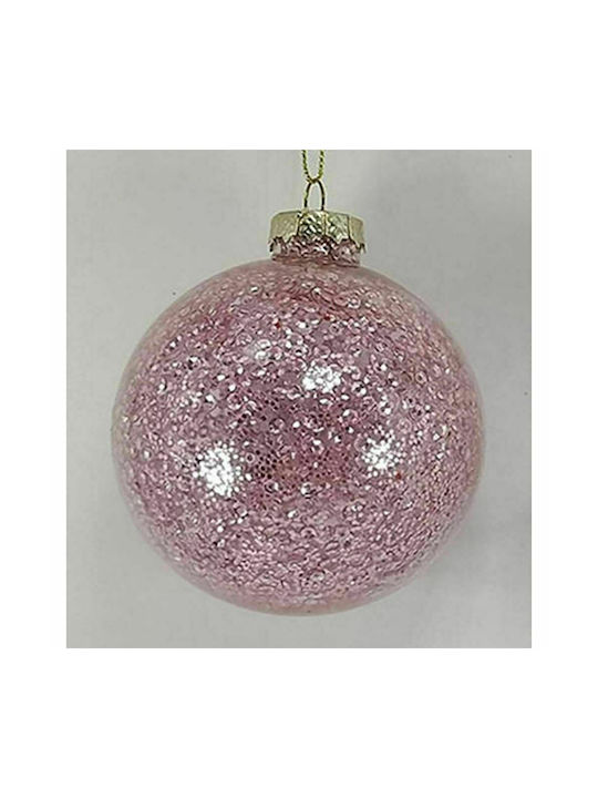 Hanging Ball Ornament Glass Pink Set 6pcs