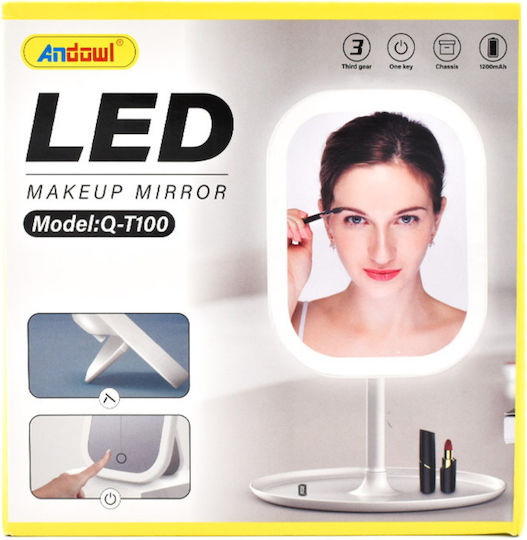 Andowl Makeup Mirror Tabletop with Light 14.4x15.3cm White