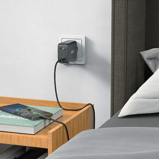 Acefast Φορτιστής Χωρίς Καλώδιο GaN με 2 Θύρες USB-C 50W Power Delivery / Quick Charge 4.0 Μαύρος (A29)