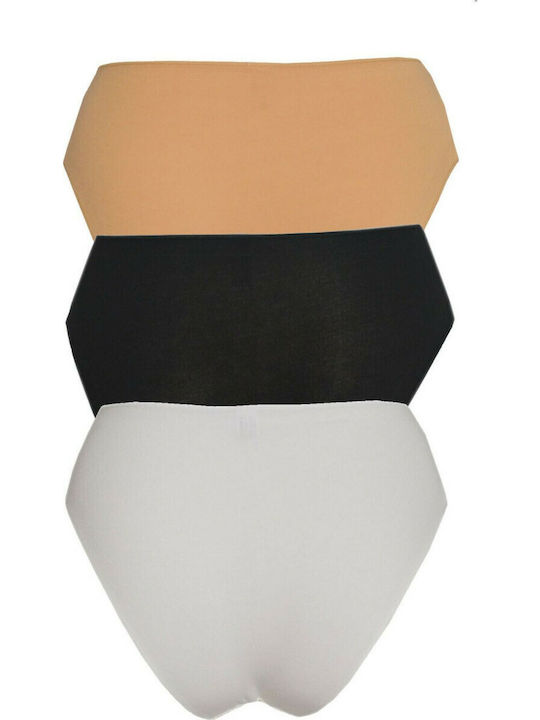 0002 Damen Slip 3Pack Nahtlos Black/Beige/White