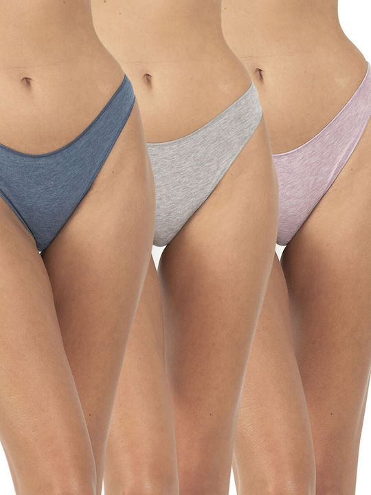 Cotonella Baumwolle Damen Slip 3Pack Grey/Blue/Pink