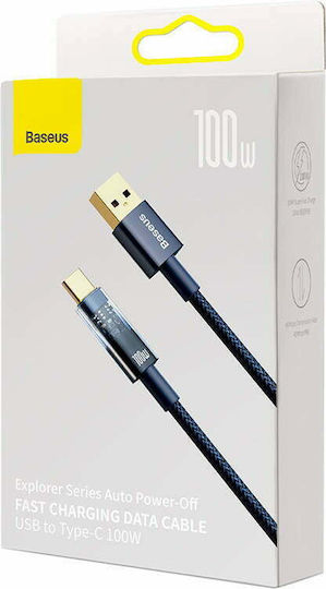 Baseus Explorer Geflochtenes LED USB 2.0 Kabel USB Typ-C männlich - USB-A 100W PD Blau 1m CATS000203