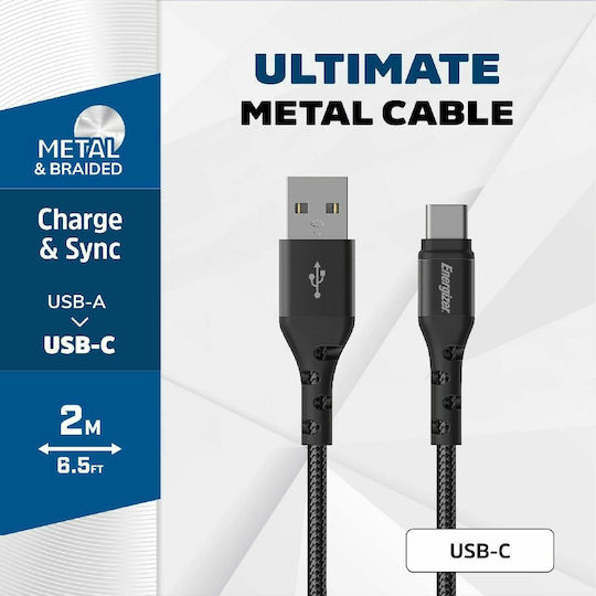 Energizer Braided USB 2.0 Cable USB-C male - USB-A Μαύρο 2m C520CKBK