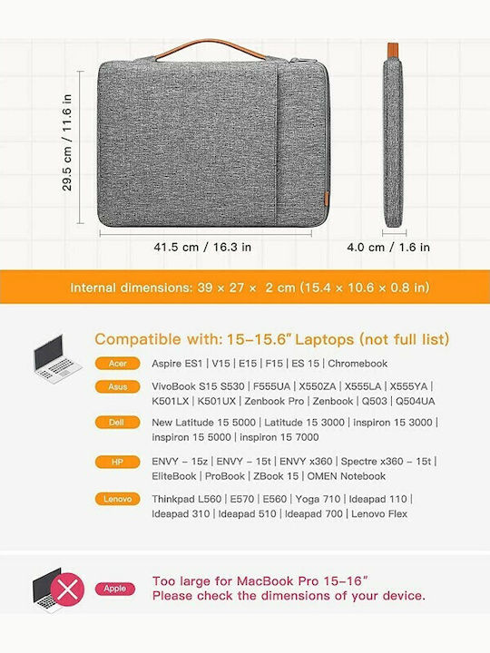 Inateck 360° Protection Αδιάβροχη Θήκη για Laptop 15.6" σε Γκρι χρώμα