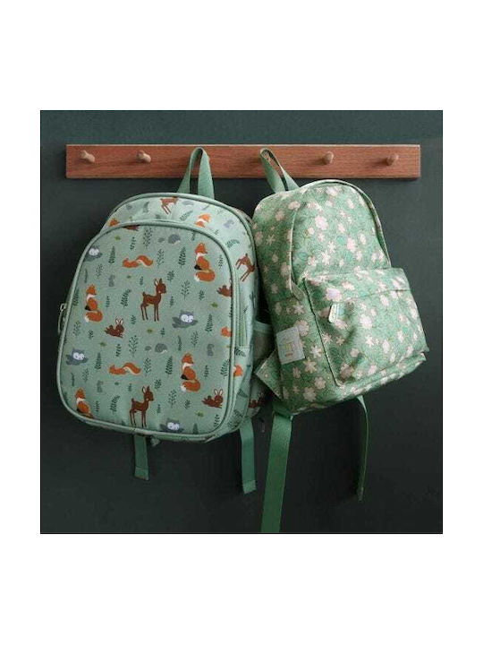 A Little Lovely Company Forest Friend School Bag Backpack Kindergarten Green with Water Bottle Holder 16Liters