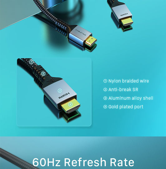 Cabletime HM8K HDMI 2.1 Ultra High Speed 48Gbps 4K 120Hz HDR VRR Braided HDMI Cable HDMI Male - HDMI Male 3m Black