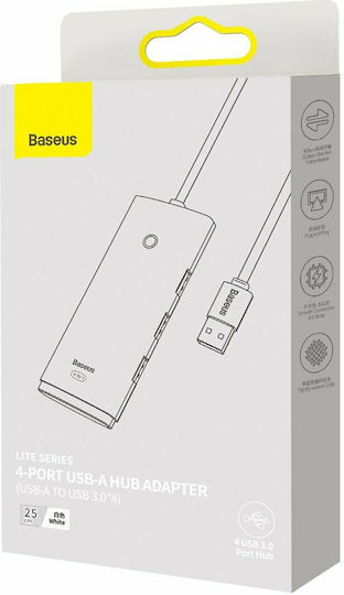 Baseus Lite Series 25cm USB 3.0 5 Port Hub with USB-A Connection White