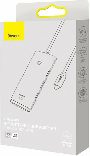 Baseus Lite Series 25cm Hub 5 Θυρών USB 3.0 με σύνδεση USB-C Λευκό