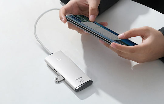 Baseus Lite Series 25cm Hub 5 Θυρών USB 3.0 με σύνδεση USB-C Λευκό