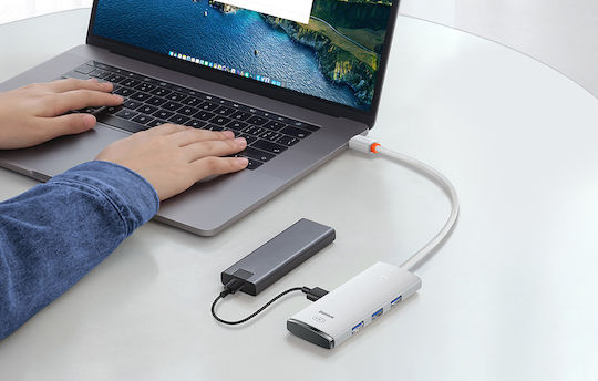 Baseus Lite Series 25cm Hub 5 Θυρών USB 3.0 με σύνδεση USB-C Λευκό