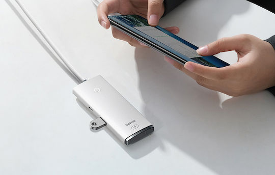 Baseus Lite Series 2м USB Хъб с 5 USB 3.0 Порта и USB-C Връзка Бял
