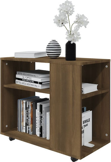 Rectangular Side Table Wooden with Wheels Brown Oak M70xP35xH55cm