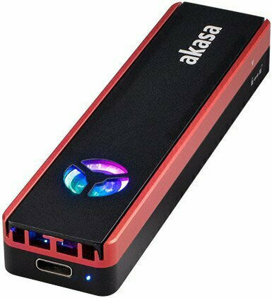 Akasa External Hard Drive Case M.2 PCI-Express / SATA III NVME with connection Type-C in Black/Red with RGB fan color