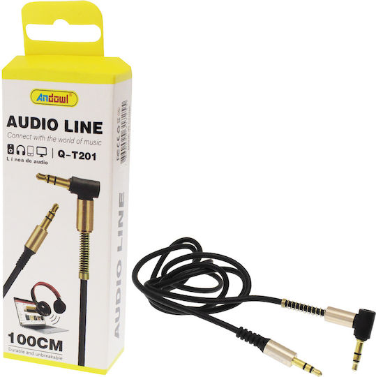 Andowl Audio Cable 3.5mm Male - 3.5mm Male Black 1m with Gold Plated Terminals Q-T201