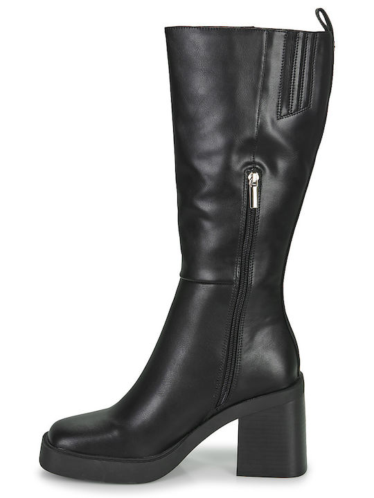 Leder Damenstiefel mit hohem Absatz Schwarz
