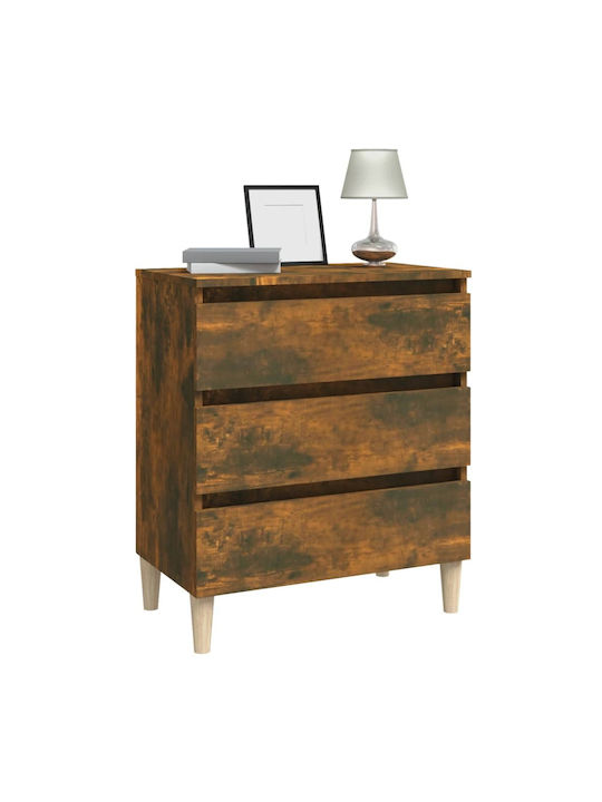 Wooden Chest of Drawers with 3 Drawers Smoked Oak 60x35x69cm