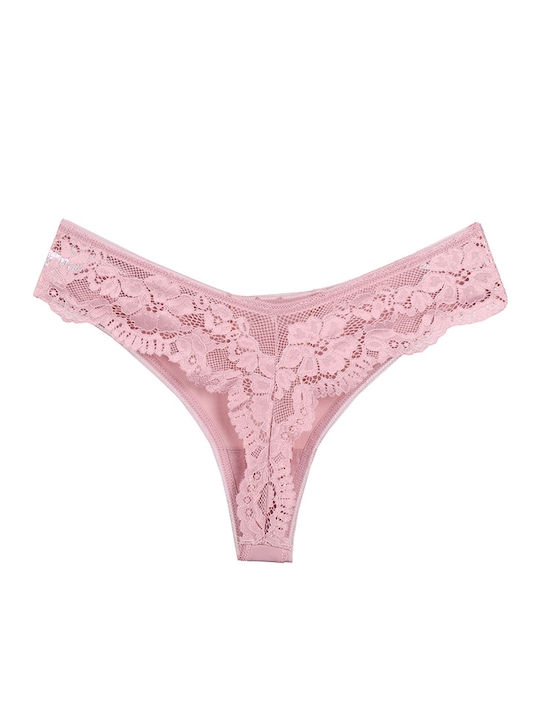 String underwear with lace Pink