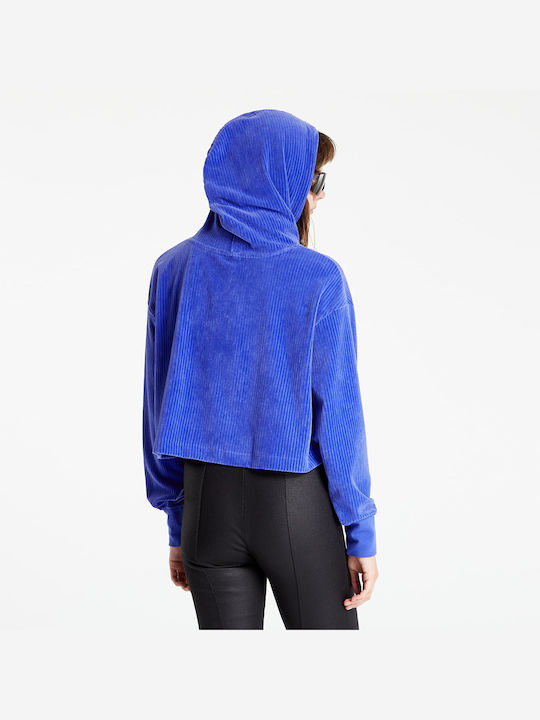 Nike Women's Cropped Hooded Velvet Sweatshirt Blue