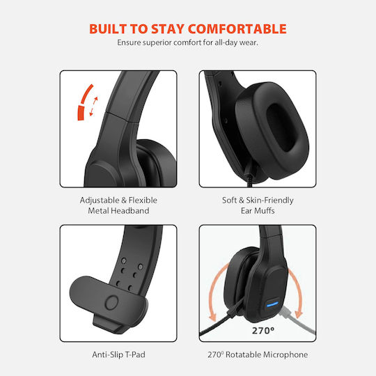 Audiocore AC864 Ασύρματα Over Ear Multimedia Ακουστικά με μικροφωνο και σύνδεση Bluetooth