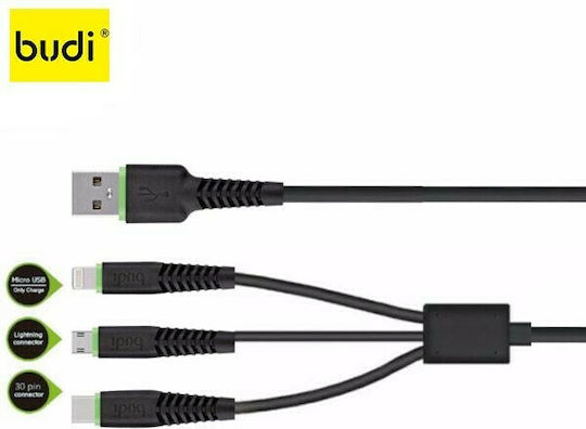 Budi Cable 3in1 Spiral USB to Lightning / Type-C / micro USB 2m 2A Cable (M8J150T3S-BLK)