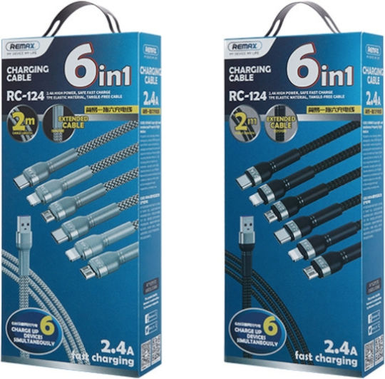 Remax RC-124 Braided USB to micro USB / Type-C / Lightning Cable Μαύρο 1m